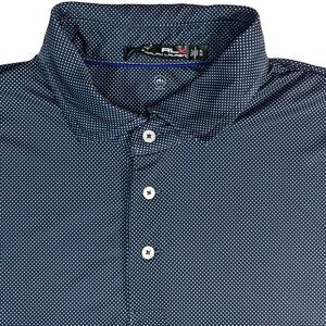 RLX Ralph Lauren Polo Shirt Mens XL Blue White Polka Dot Performance Wicking